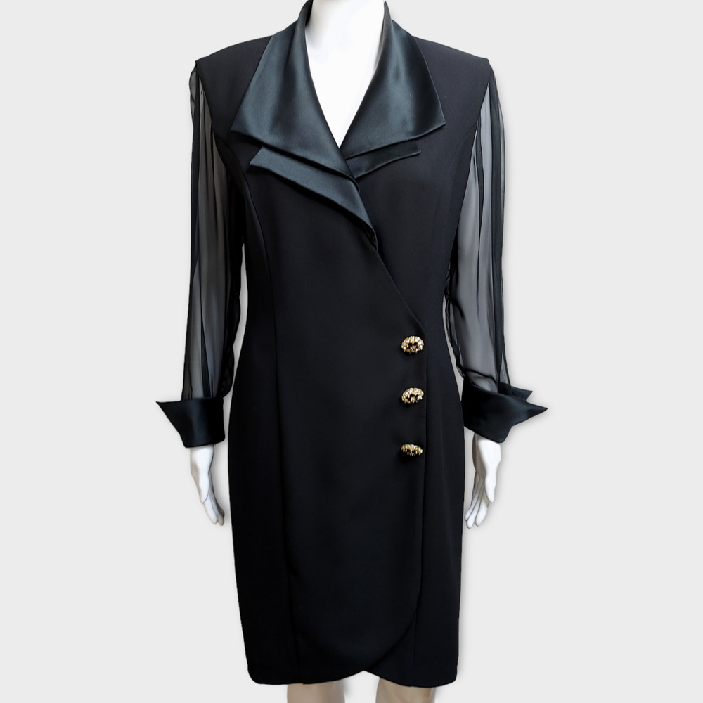 JS Collections Womens Dress Black Mini Evening Size 8 Vintage 90s Tailored